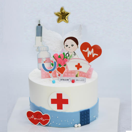 【白衣天使B款】护士节定制 动物奶油新鲜水果夹心蛋糕 商品图0