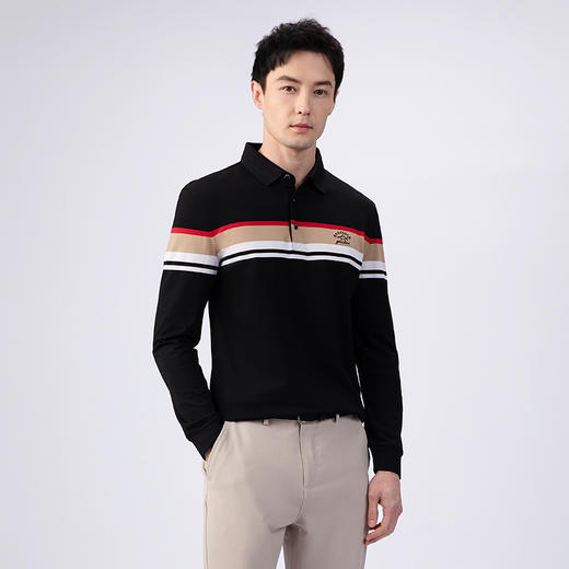 GOOD LUCK/德鲨棉桑蚕丝混纺定位条纹舒适简约长袖T恤BY22108 商品图3