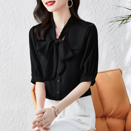 MZ  801896气质通勤雪纺宽松纯色衬衫 商品图3