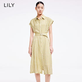 LILY2022夏新款女装复古小众波点高腰款衬衫式连衣裙122230C7515