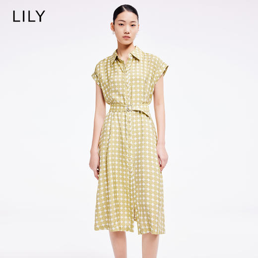 LILY2022夏新款女装复古小众波点高腰款衬衫式连衣裙122230C7515 商品图0