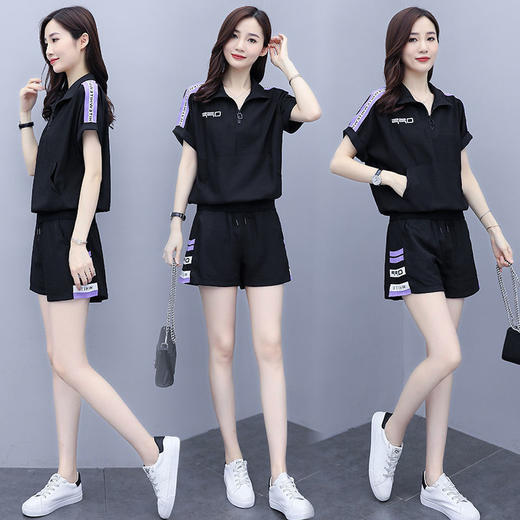 休闲套装女装2022新款韩版宽松大码时尚夏季短袖短裤运动两件套女 商品图1