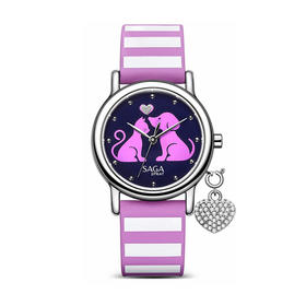SAGA世家手表 猫狗爱心挂坠条纹儿童手表