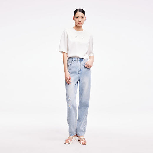 LILY2022夏新款女装时尚休闲小众设计感宽松短袖T恤122230C8147 商品图2