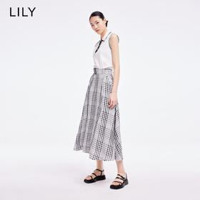 LILY2022夏新款女装复古气质条纹高腰显瘦格子半身裙122240C6145