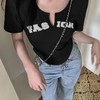黛唯梵夏季微胖女生显瘦T恤辣妹设计感字母印花修身上衣大码V领短袖女潮 商品缩略图1