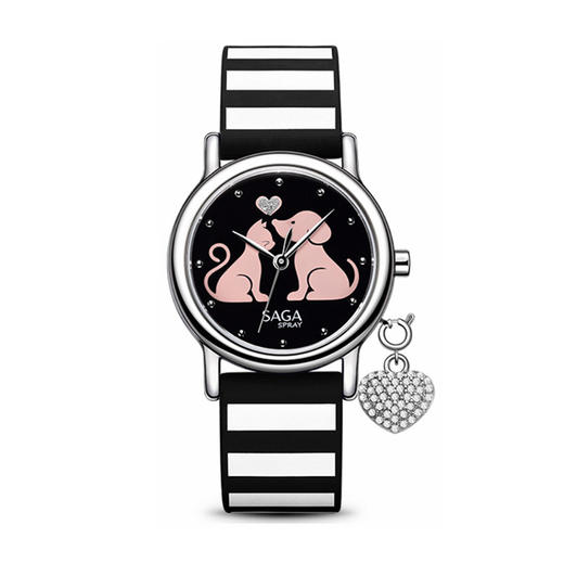 SAGA世家手表 猫狗爱心挂坠条纹儿童手表 商品图1