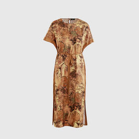 侧拼色复古国风腰带丝连衣裙