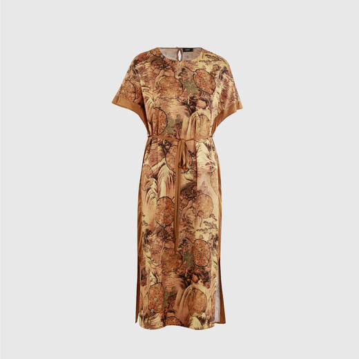 侧拼色复古国风腰带丝连衣裙 商品图0