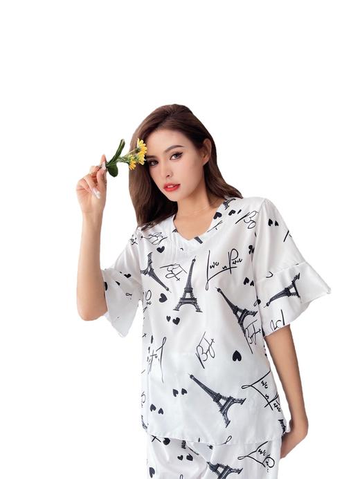 冰丝睡衣女2022春夏季薄款法式短袖凉感丝绸可爱性感家居服套装女时尚套装 商品图4