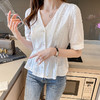 新款短袖，韩版刺绣清新小衫v领棉布衬衫KQL-6812 商品缩略图2