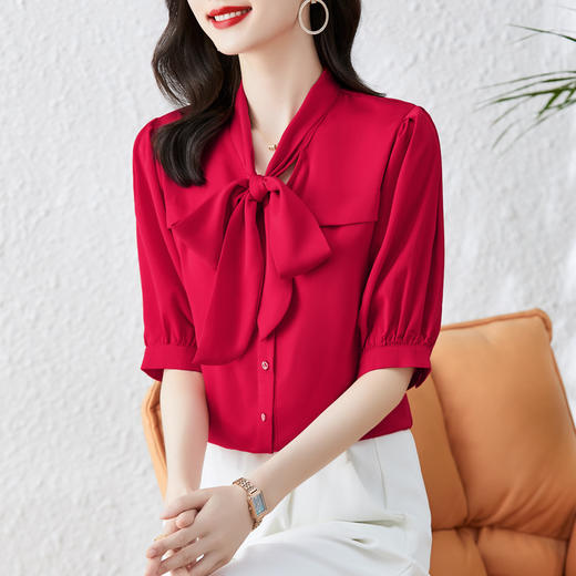 MZ  801896气质通勤雪纺宽松纯色衬衫 商品图0