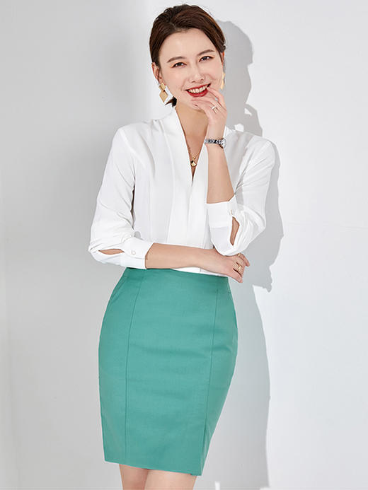 艾尚臣2022夏新款职业套装裙女名媛气质长袖薄款衬衫半身裙两件套 商品图1