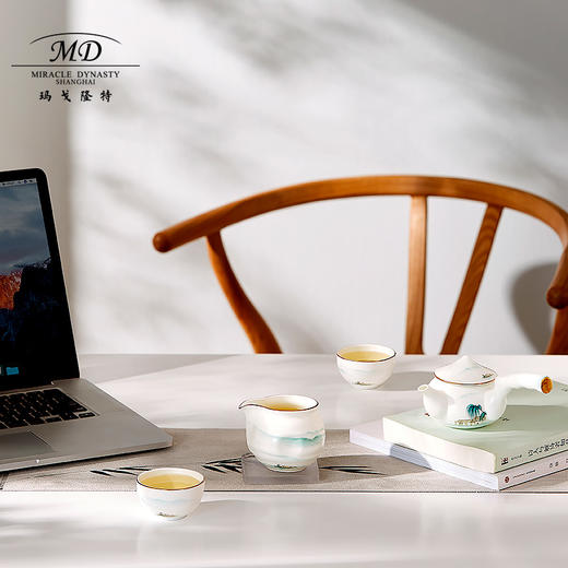 【6F】玛戈隆特  6头2人茶具套装骨瓷整套茶具带茶盘公道杯 家用泡茶功夫茶具套装 礼盒礼品包装 西湖盛宴若水 商品图6