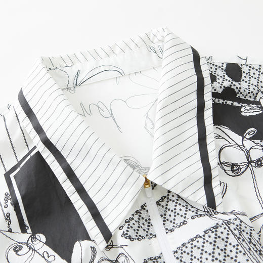 谜底2022夏季新款复古文艺矿石印花纯棉收腰短袖连衣裙222ML0676 商品图2