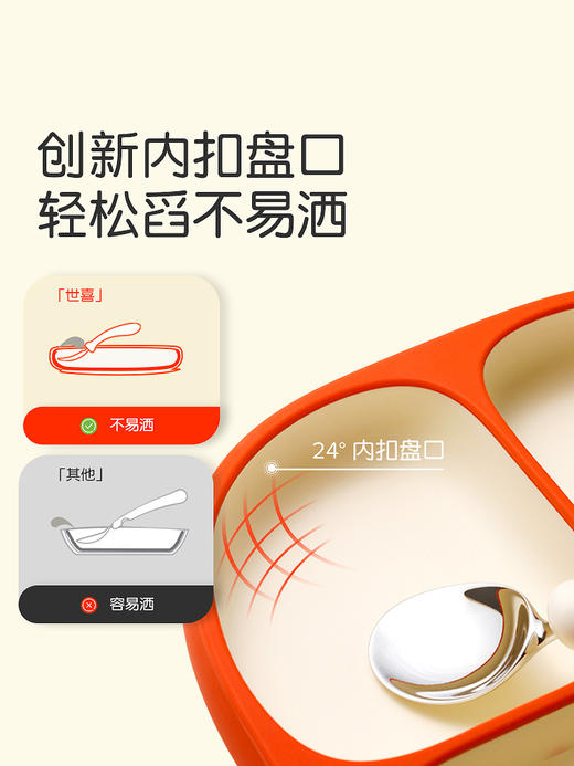 世喜宝宝餐盘儿童 硅胶婴儿吸盘式碗 辅食分格餐盘一体式吃饭餐具 商品图4