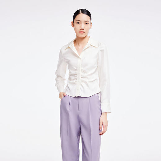 LILY2022夏新款女装小众设计感褶皱光泽气质长袖衬衫122220C4132 商品图1