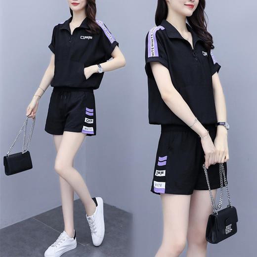 休闲套装女装2022新款韩版宽松大码时尚夏季短袖短裤运动两件套女 商品图2