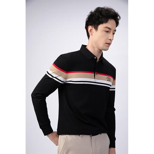 GOOD LUCK/德鲨棉桑蚕丝混纺定位条纹舒适简约长袖T恤BY22108 商品图4