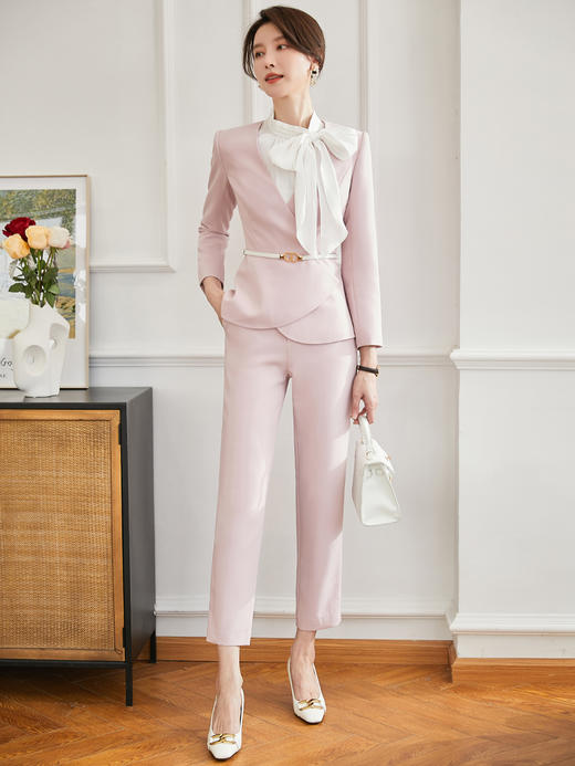 IWY/粉色西装套装女秋冬ol职业套装女时尚气质女神范美容院工作服套裙22CS21 商品图4