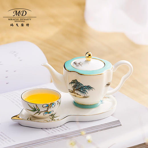 【6F】玛戈隆特 M20单人茶具套装骨瓷整套茶具带茶盘 家用泡茶功夫茶具套装 礼盒礼品包装 3头西湖盛宴莲蓬 商品图2