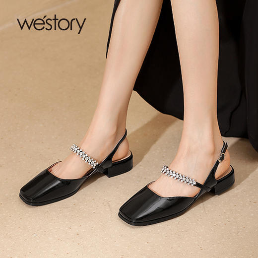 Westory2022年夏季新款法式方头水钻包头后空玛丽珍鞋S22AH55021 商品图2
