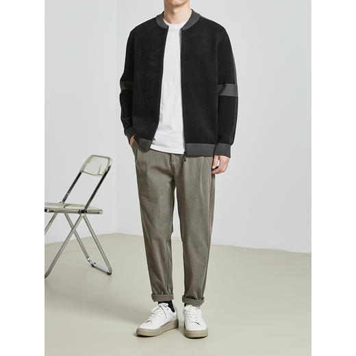 墨麦客男装2021秋冬新款棒球领仿羊羔绒外套男士休闲条纹开衫上衣20086 商品图2