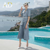 AD灰蓝色职业套装裙2022收腰夏新款西装两件套时尚气质正装百褶裙 商品缩略图1