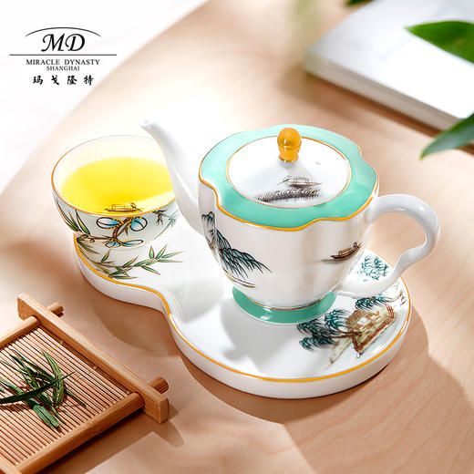 【6F】玛戈隆特 M20单人茶具套装骨瓷整套茶具带茶盘 家用泡茶功夫茶具套装 礼盒礼品包装 3头西湖盛宴莲蓬 商品图4