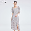  LILY2022夏新款女装法式复古方领印花泡泡袖连衣裙122240C7194 商品缩略图0