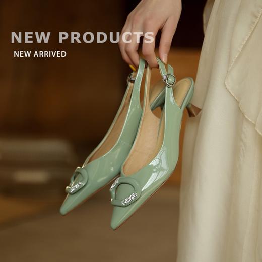 纯色复古风，尖头简约装饰镶钻后空凉鞋MQ-C30-07 商品图0