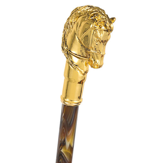 PASOTTI 意大利手工定制黑色伞面镀金色马头金属手柄直柄晴雨伞 MLX63 商品图1