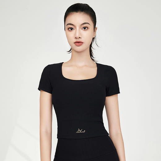 【买一送一】李欣普拉提2022春夏罗纹裸感紧身瑜伽普拉提短袖上衣LX2882A（无胸垫）（活动产品，收货7天内支持调换、不退款） 商品图0