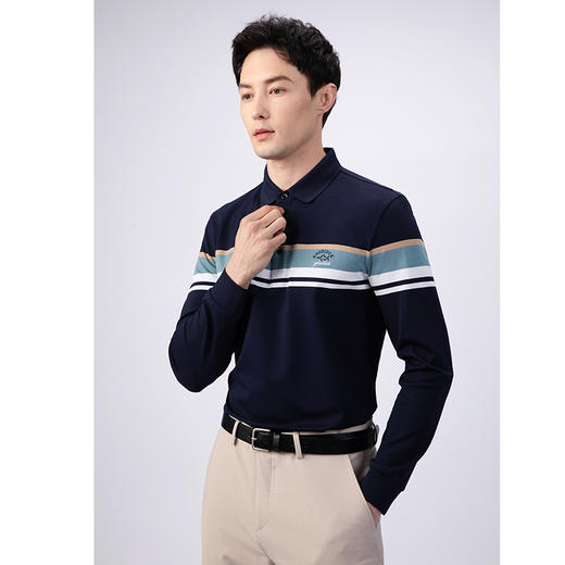 GOOD LUCK/德鲨棉桑蚕丝混纺定位条纹舒适简约长袖T恤BY22108 商品图1