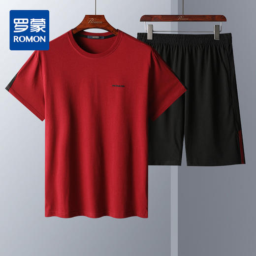 【上衣+裤子】罗蒙夏季新款男士套装亲肤透气运动休闲短袖短裤两件套 商品图2