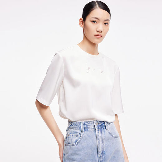 LILY2022夏新款女装时尚休闲小众设计感宽松短袖T恤122230C8147 商品图1