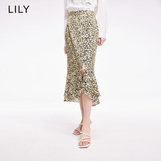 LILY2022夏新款女装气质款温柔复古高腰鱼尾裙半身裙122240C6131 商品图0