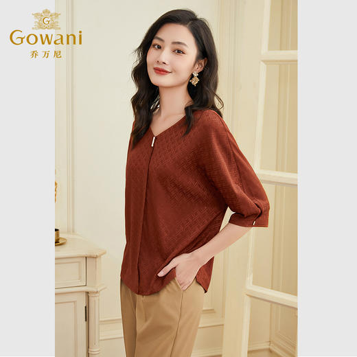 乔万尼真丝短袖女桑蚕丝V领t恤上衣小衫EF2C333 商品图1