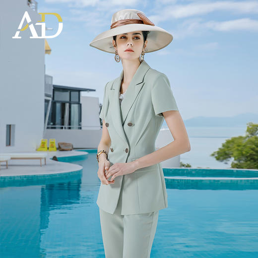 AD职场OL通勤女装套装夏季职业装工作服薄荷绿色西装套裤商务正装 商品图3