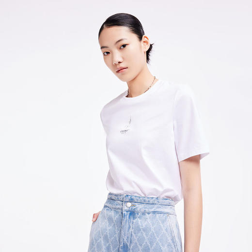 LILY2022夏新款女装时尚休闲印花柔软圆领短袖T恤衫122230VT342 商品图1