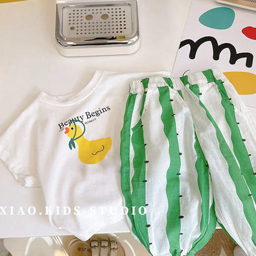 黛唯梵儿童套装2022夏新款男女童装短t恤休闲上衣宝宝长裤防蚊裤两件套 商品图5