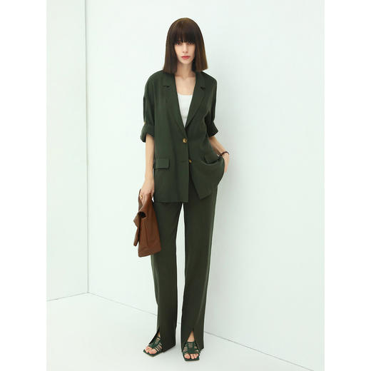 COCOBELLA时尚通勤前开衩西裤女舒适休闲直筒裤高腰长裤PA901 商品图1