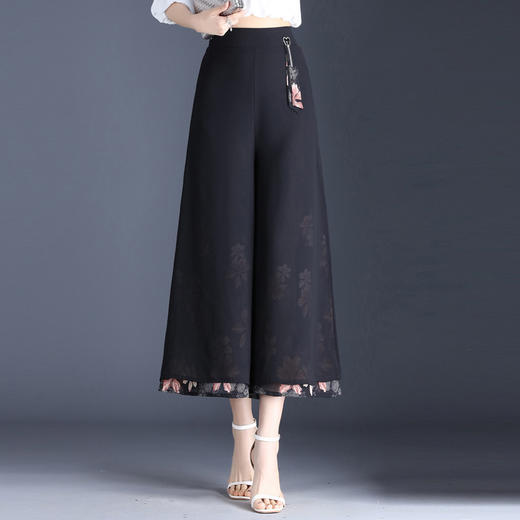 印花简约拼接修身时尚阔腿长裤，高腰松紧腰气质雪纺裤MYX-JY-521 -L 商品图0