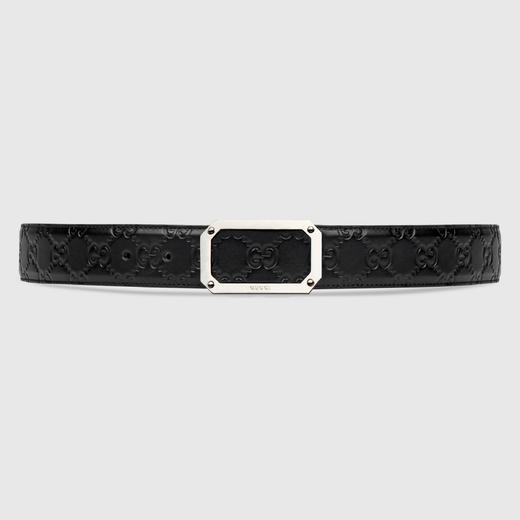 Gucci 古驰 男士3.5cm宽 黑色GG压纹logo真皮腰带，钯色金属扣头 403941CWC0N 商品图1