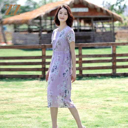 佐尔美夏季新款 桑蚕丝真丝乔其连衣裙女E12LS82 商品图3