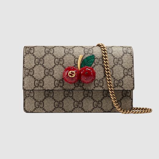 Gucci 古驰 GG Supreme帆布樱桃迷你链条手袋 单肩斜挎包 481291 K9GXT 商品图0