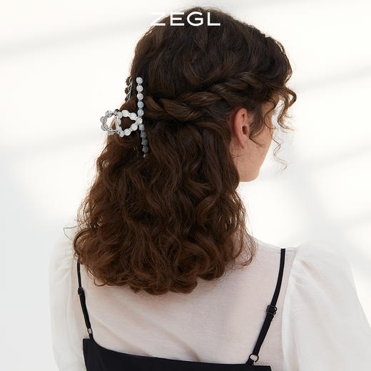 ZEGL金属抓夹女后脑勺大号设计感小众气质人造猫眼石发饰夏季头饰 商品图3