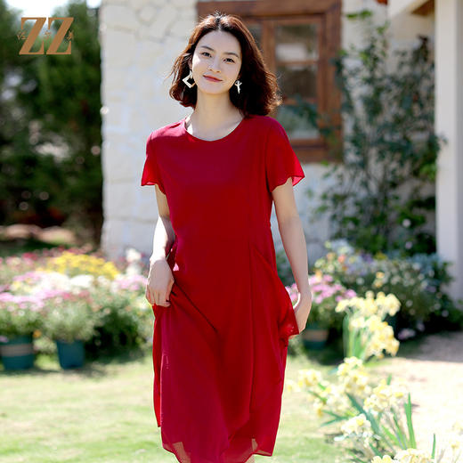 佐尔美2022夏季新款 桑蚕丝真丝乔其提花连衣裙女E12LS87 商品图2
