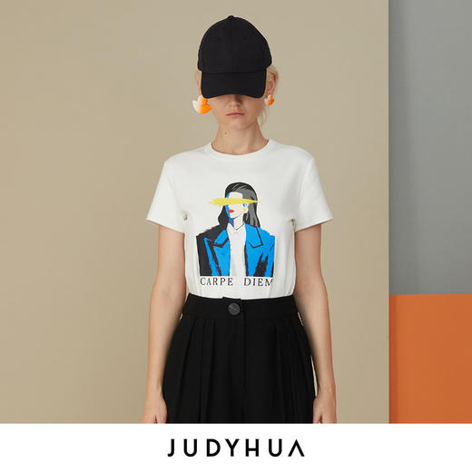 JUDYHUA 都市女艺术家系列-享受当下印花T恤 商品图0