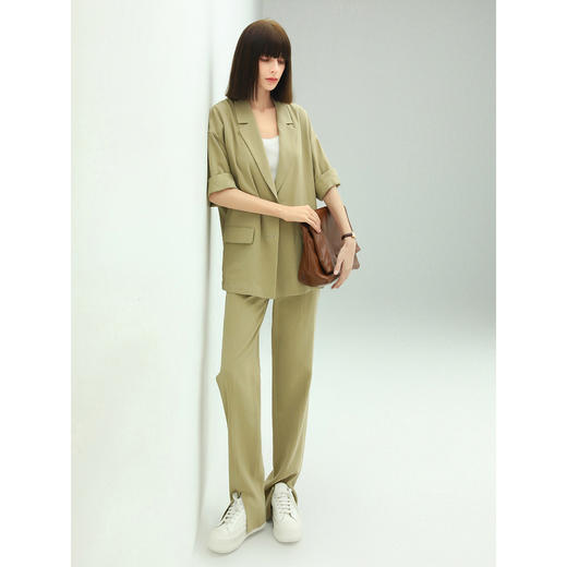 COCOBELLA时尚通勤前开衩西裤女舒适休闲直筒裤高腰长裤PA901 商品图3